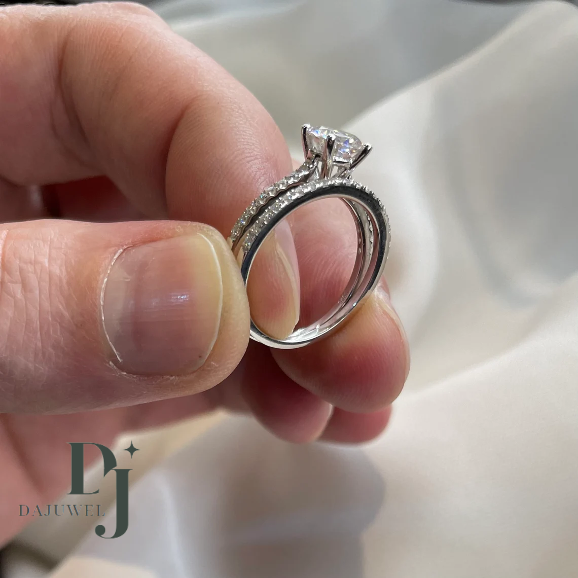 Moissanite Bridal Set Engagement Ring Solid 14K White Gold 2 CT Round ...