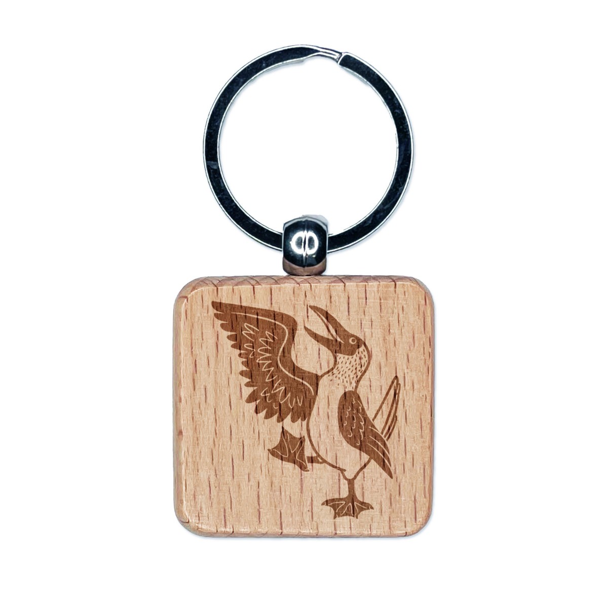 Happy Blue Footed Booby Bird Engraved Wood Square Keychain Tag