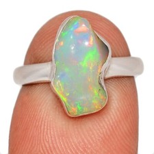 Natural Ethiopian Opal Polish Rough 925 Sterling Silver Ring Jewelry s.6 CR73999