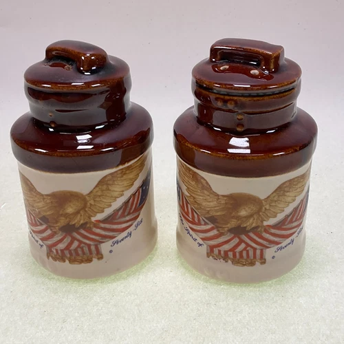 McCoy Pottery Spirit of 76 Stoneware Salt & Pepper Shakers Eagle & Flag USA