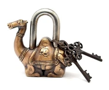 Handmade Brass Antique Pad Lock with Camel Shape With 2 Key Padlock