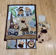 Lambs & Ivy Safari Express Animal Train Nursery Set Comforter Crib Sheet Wall