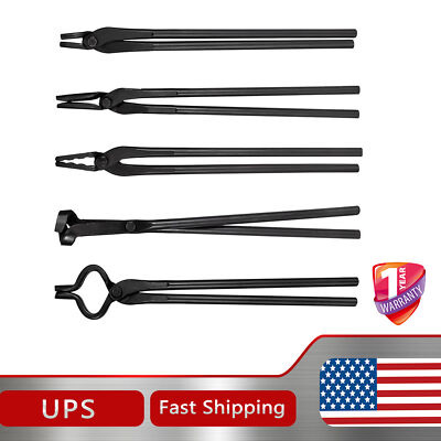 Knife Making Tongs Set Bladesmith Blacksmith Tongs Tool for Anvil Vise Forge 5PC
