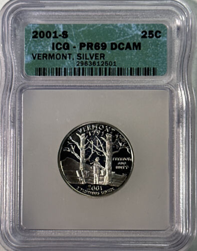 2001 S ICG PROOF PR69 DCAM 5 State Silver Quarter Set - Picture 9 of 12