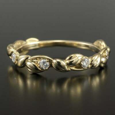 0.20Ct Round Lab-Created Diamond Twig & Leaf Wedding Ring 14k Yellow Gold Finish