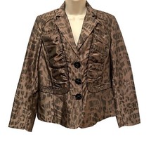 Chico's Animal Print Jacket Size Small Ruching Pockets Button Closure