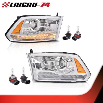 Fit For 2013-2018 Dodge Ram 1500 2500 3500 Headlights Lamps Chrome w/ LED DRL