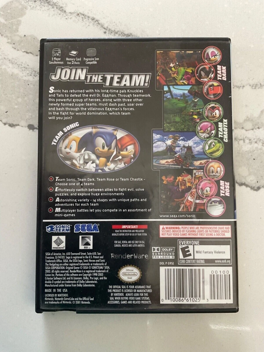 Sonic Heroes (Nintendo GameCube, 2004) COMPLETE! Tested & Working! In DVD  box 696554821958