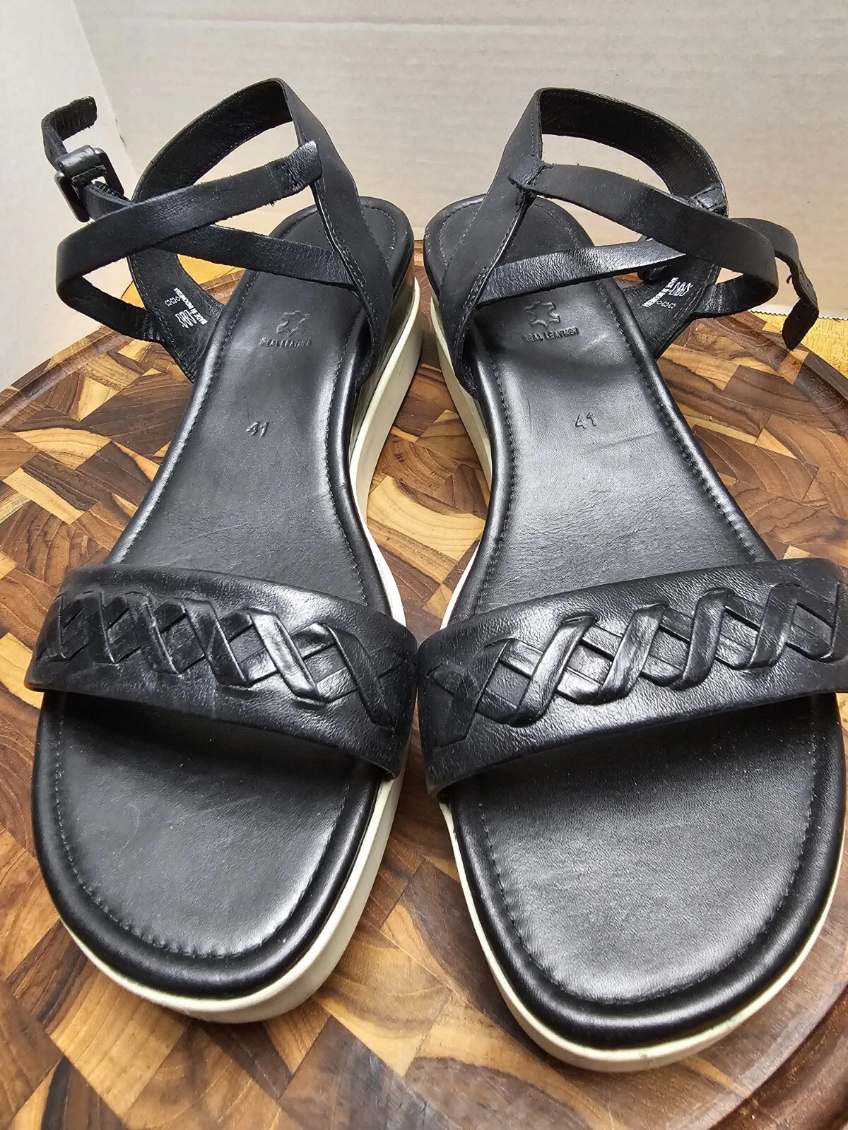 ECCO Touch Sandali Intrecciati Donna EU 41 US 10 Scarpe Cinturino in Pelle Nero Estate