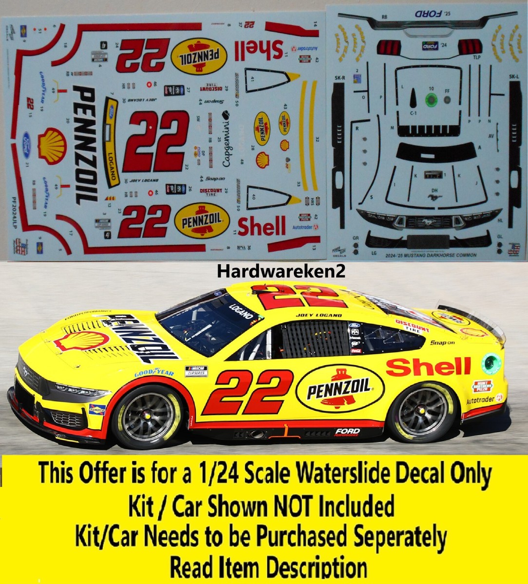 NASCAR DECAL #22 PENNZOIL SHELL 2024 FORD MUSTANG CHAMPION JOEY