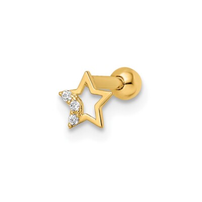 Echt 14kt Gelbgold 16 Gauge CZ Stern Labret Ohrstecker