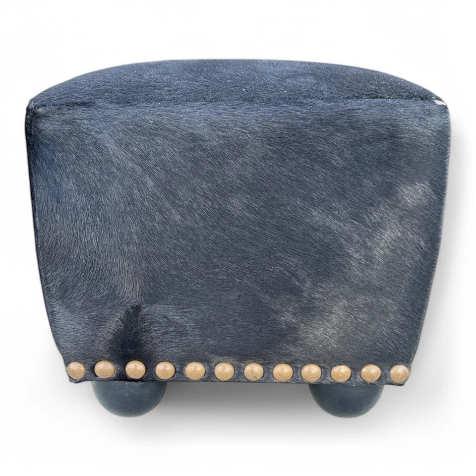 Mariana Antinori Cowhide Footstool Ottoman Square Black Hobnail 15in - Image 4 of 4