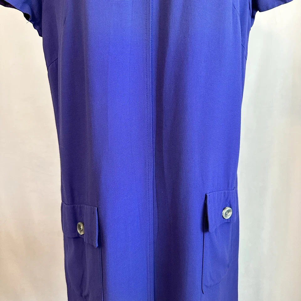 Vestido midi vintage Julian Taylor azul púrpura frente abierto talla 10 grande Foto 3 de 4