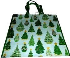 CHRISTMAS~Reusable Tote Bag ~ 20" X 18" X 8" ~ DECORATED CHRISTMAS TREES
