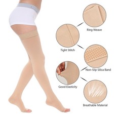 Thigh High Compression Socks 20-30 mmhg Supports Stockings Open Toe Silicone