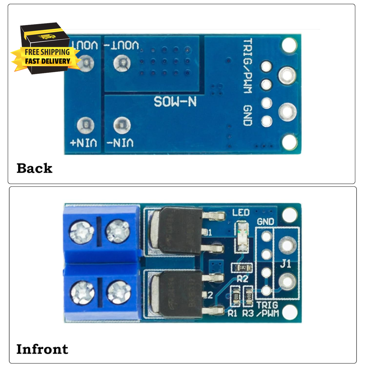 5 PCS Dual High Power MOSFET Trigger Switch Driver Module, DC 5V