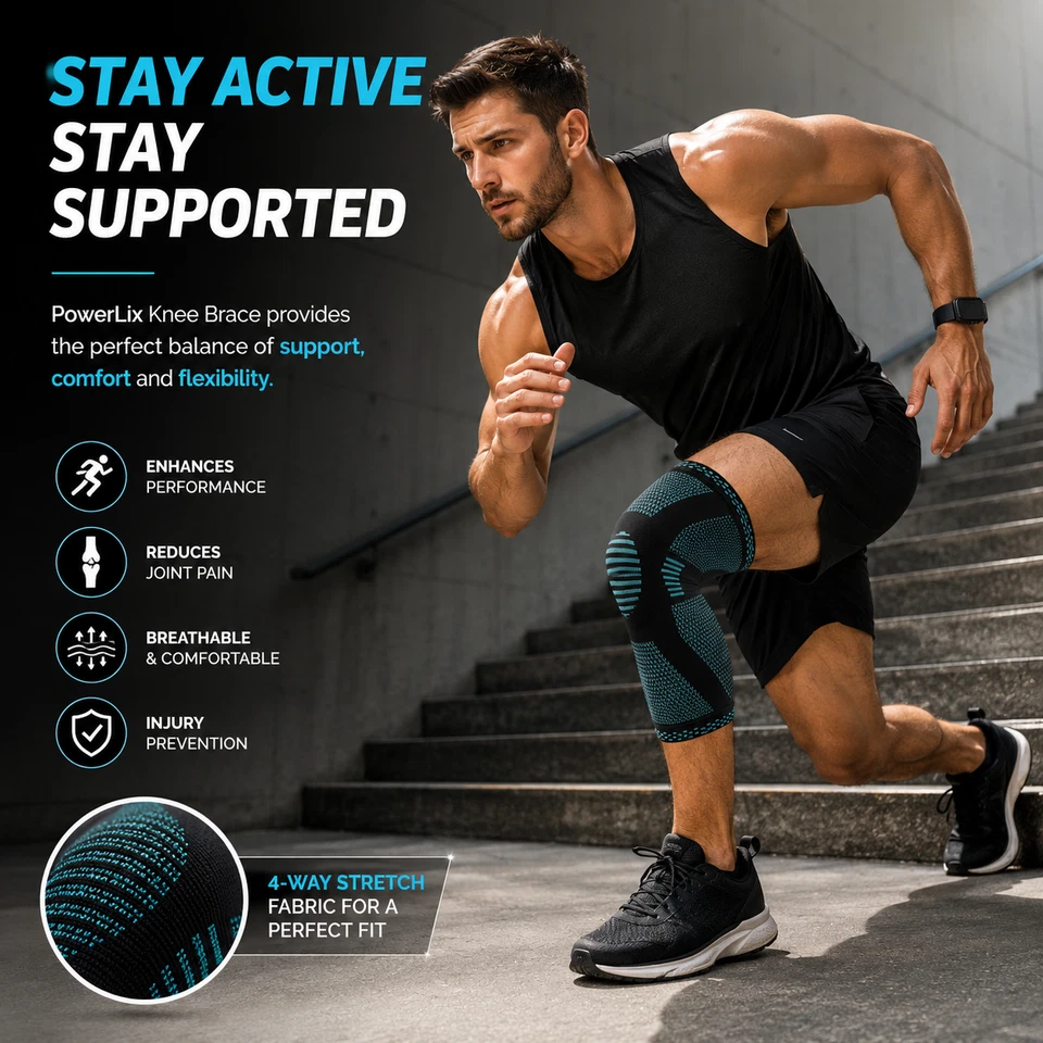 Knee Compression Sleeve Brace Support Men Women Running Gym Sports Pain Relief - Image 2 of 4