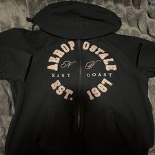 A ropostale Women  s Black Full Zip Logo Graphic Fleece Hoodie Pockets M
