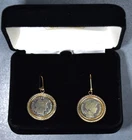 1901-1907 BARBER SILVER DIME EARRINGS Pierced, Dangle Set in Bezel A6936