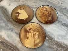 3 Antique 6" OVAL TIN Celluloid Photos of Same Young Girl