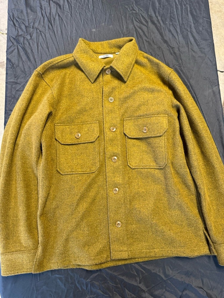 UNIQLO U LEMAIRE Mustard Wool Blend Button-Up Overshirt in Men's Medium