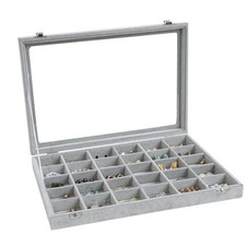 Wudygirl 30 Grid Jewelry Organizer Velvet 13.7*9.4*1.77IN, Ice