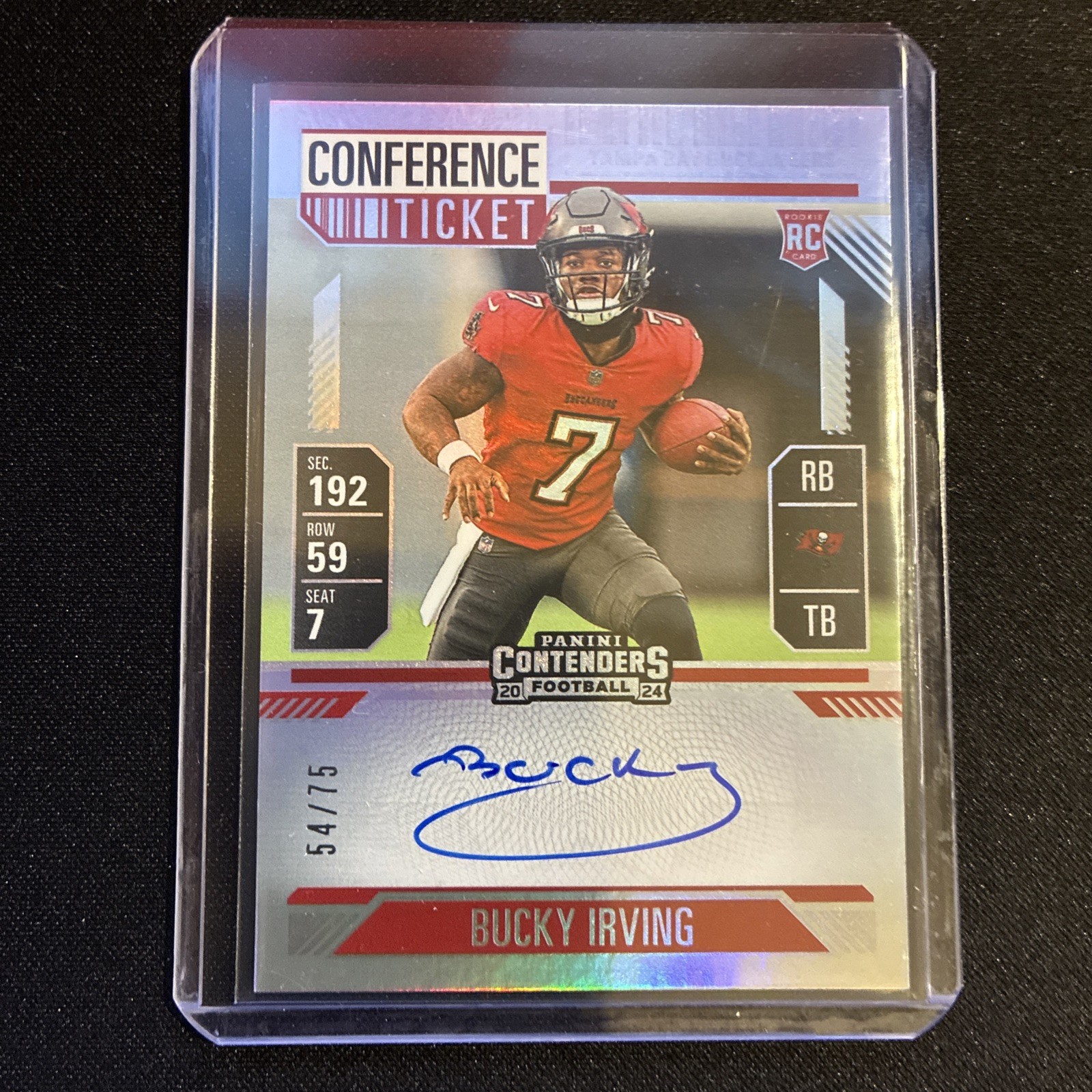 Bucky Irving 2024 Contenders ROOKIE TICKET Auto no. 122 CONFERENCE Ticket /75