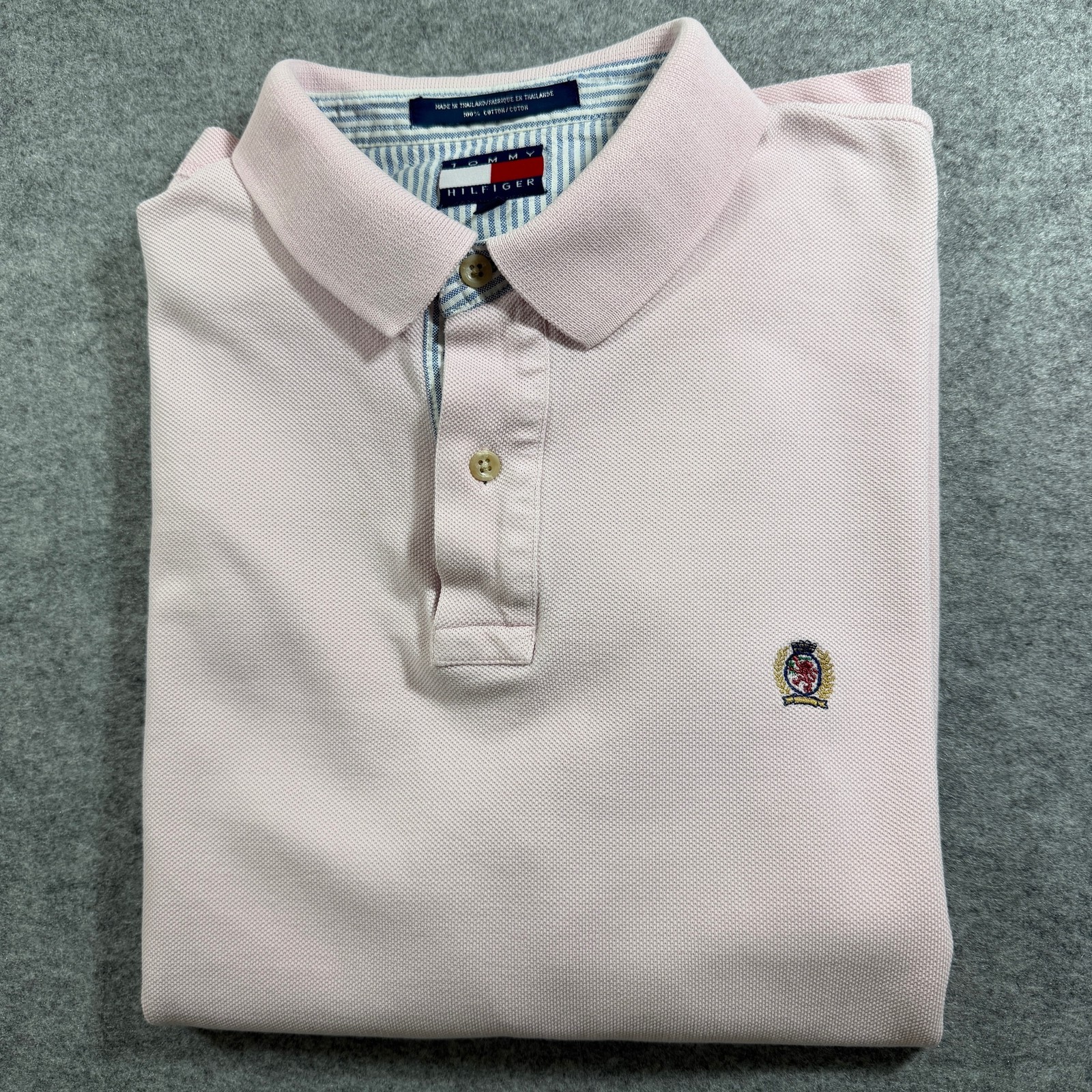 Vintage Tommy Hilfiger Polo Shirt Men M Pink Crest Logo Pique Cotton Classic Fit thumbnail 12