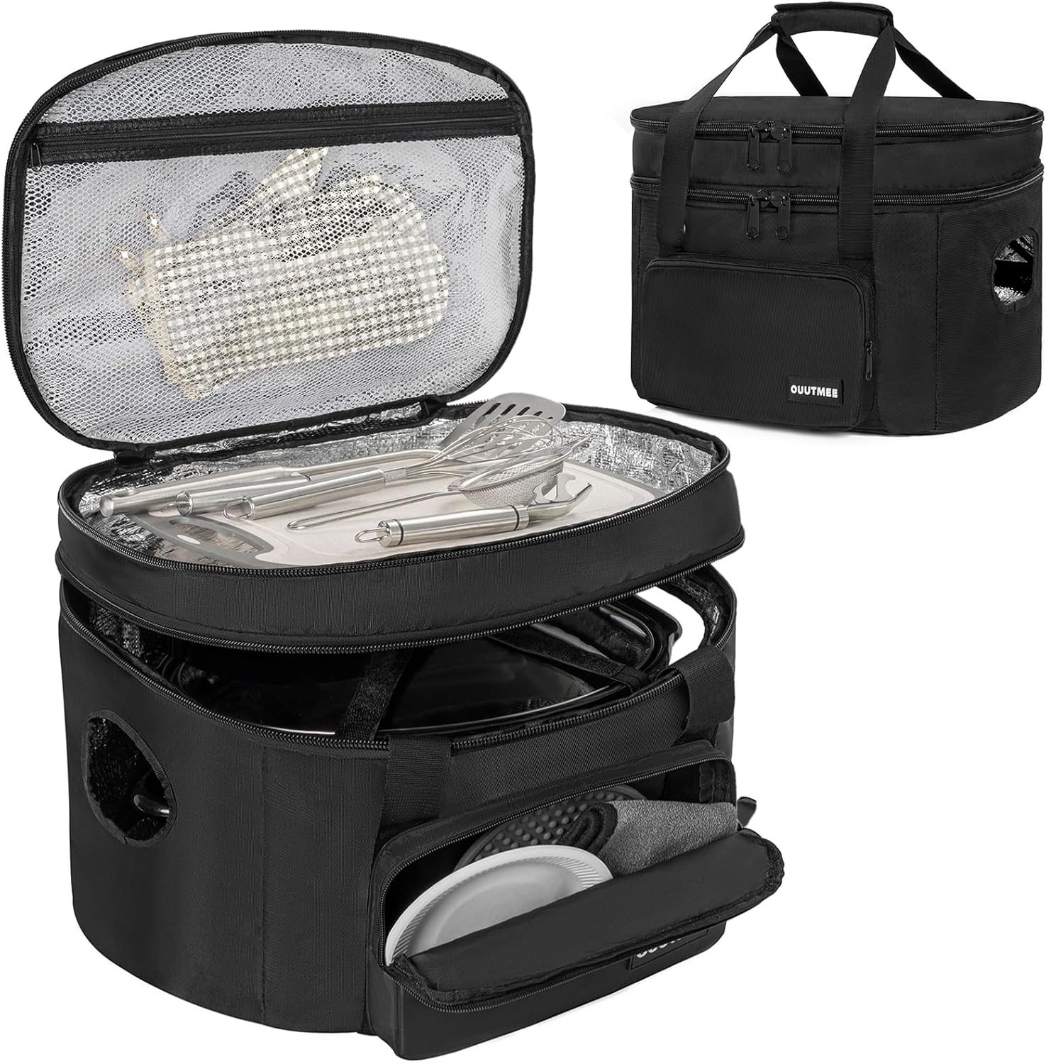 Travel Bag Double Layers Insulated Slow Cooker Carrier Compa