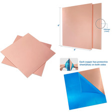 2 Pieces 99.9 Pure Copper Sheet, 4" x 4",18 Gauge 1mm Thickness, Film Attached