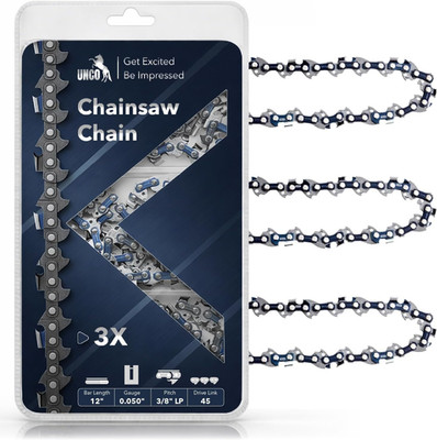 - Chainsaw Chain, 12 Inch, 3 Pack, 3/8'' LP Pitch, 0.050'' Gauge, 45 Drive Links, 