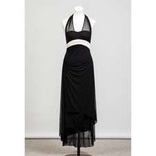 Y2K Vintage TRIXXI Black Sheer Tiered Tie Waist Bow Halter Midi Dress sz M Fairy