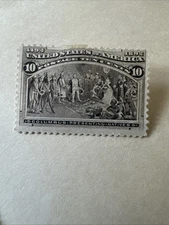 Scott#237 10c Columbian Unused Hinged 1892 Columbus Presenting Natives Stamp
