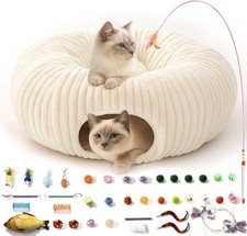 Cat Tunnel Bed with 40 Cat Toys, Collapsible Play Tunnel for Indoor Cats, Cat Tu