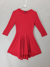 Express Dress Womens Small Red Fit And Flare Skater Stretch 3/4 Sleeve Party
