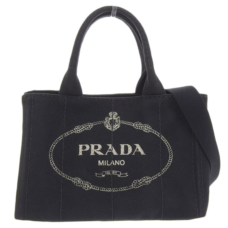 PRADA Canapa 2WAY Bag Handbag Shoulder Bag Canvas Black 1BG439 Used  OB2400 from