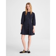 Madewell Sculptural-Sleeve Pleated Mini Dress Cotton Classic Navy US 4 NWT