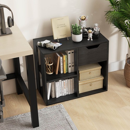2PCS 3-Cube Bookcase Organizer w/2-tier Wooden Storage Shelf & Pull-out Drawer - 第 4/9 張圖片