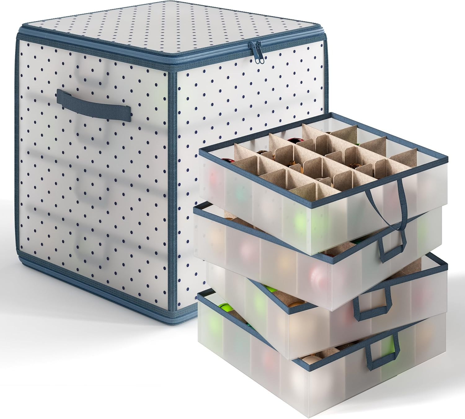 Christmas Ornament Storage Box with 4 Inner Tray Dividers - Plastic Ornament Sto