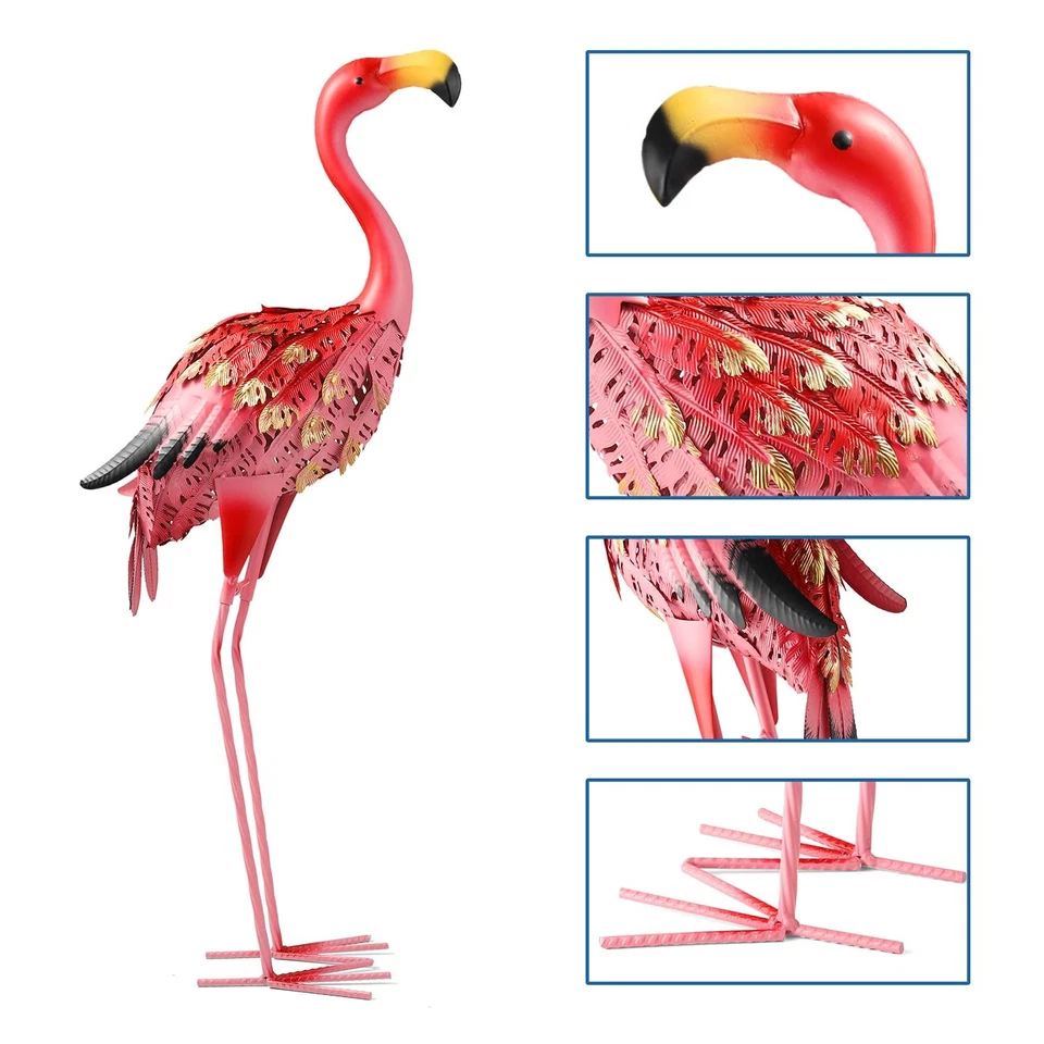 Estátuas de jardim esculturas flamingo arte de jardim de metal, arte de pássaro rosa ao ar livre traseira... - Imagem 4 de 4