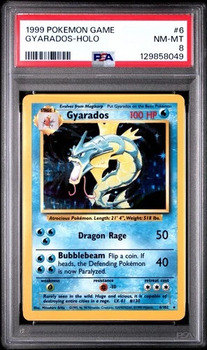 1999 POKEMON GAME #6 GYARADOS-HOLO PSA 8 New Cert. CLEAN! Vintage Low Pop.