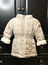 DKNYToddler Girl Hooded Reversible Winter Coat Beige Ivory Faux Fur Interior 3T