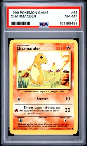 1999 POKEMON BASE SET UNLIMITED #46 CHARMANDER PSA 8