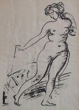 Expressionism Female Nude Standing Humour Unknown Unsigned Lithograph 20th Century