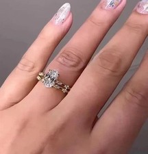 2Ct Oval Cut Simulated Diamond Bridal Ring Set 14K Yellow Gold Plated