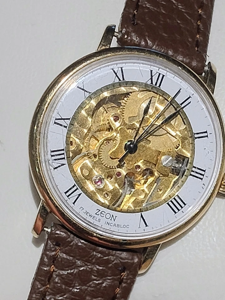 Raro Reloj Zeon Esqueleto Cuerda Manual Movimiento ES95 Funcionando Foto 3 de 4