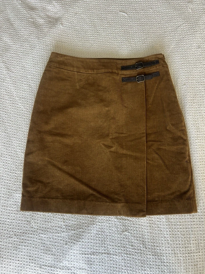 Boden Mujer Marrón Pana Envolvente Falda Cuero Hebilla Detalle Preppy Talla 6R Foto 3 de 4