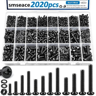 2020Pcs Nuts and Bolts Assortment Kit 32-Sizes M2/M3/M4/M5/M6 Nut Bolt Washer As