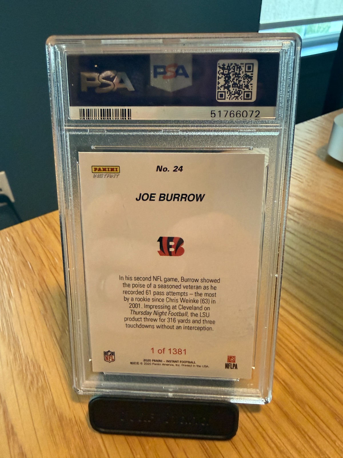 2020 Panini Instant JOE BURROW /1381 RC PSA 9 MINT Rookie Card view 2