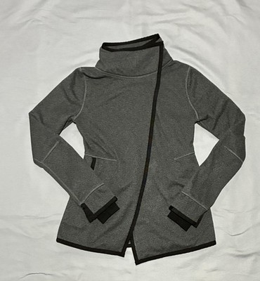 Ivivva Track Jacket Girls 10 Gray Fleece Lined Funnel Neck Asym Snap Front